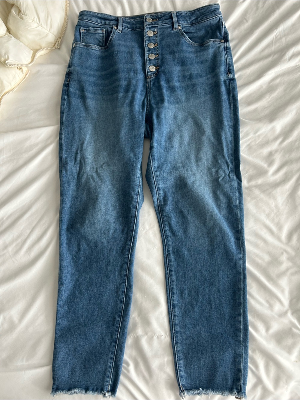 LOFT Medium Blue High-Rise Button-Fly Jeans